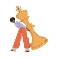 Man Character with Big Chess King Piece Illustration vector