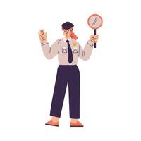Policewoman Character in Uniform with Tie Hold Stop Sign Illustration vector