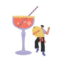 Man Character with Big Cocktail Glass Add Lemon Illustration vector