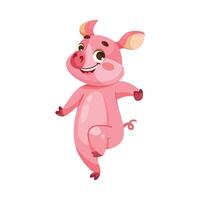 Pink Piglet Character with Hoof Jump with Joy Illustration vector