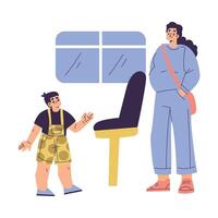 Kids interacting at a bus stop vector