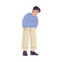 Curious Boy Character Standing and Look Down Illustration vector