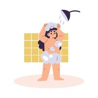 Personal Care with Girl Character Take Shower Enjoy Grooming Procedure Illustration vector
