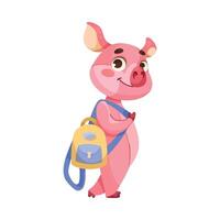 Pink Piglet Character with Hoof Stand with Backpack Illustration vector