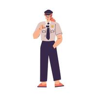 Policewoman Character in Uniform with Tie Drink Coffee Illustration vector