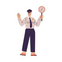 Policeman Character in Uniform with Tie stand with Control Sign Illustration vector