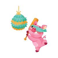 Pink Piglet Character Beat Pinata Toy with Bat Illustration vector