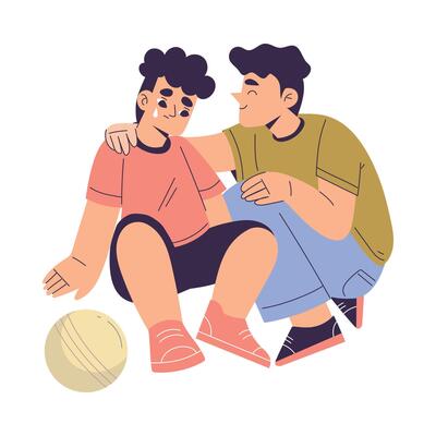 Polite Boy Character Support Crying Friend Having Good Manners Illustration