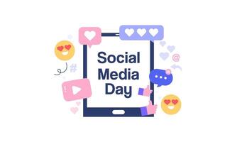 Social Media Day Illustration featuring Social Network Icons on a Smartphone. Modern and Minimalist Flat Design. vector