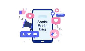 Social Media Day Illustration featuring Social Network Icons on a Smartphone. Modern and Minimalist Flat Design. Perfect for Digital Promotions, Social Media Content, Posters, and Blogs,. vector