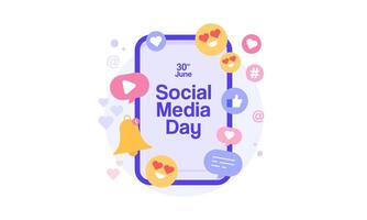 Happy Social Media Day Illustration featuring Social Network Icons on a Smartphone. Modern and Minimalist Flat Design. vector