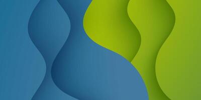 Abstract papercut wave green and blue background. Realistic wave pattern fluid deign. vector
