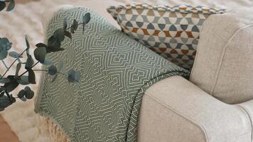Cozy living room setup with stylish cushions and throw video
