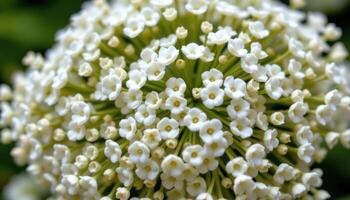 close up view of a delicate cluster of tiny white baby's breath flowers, their airy texture and soft petals forming a gentle cloud like effect. photo