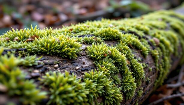 close up view of moss forming a natural tapestry across a fallen tree trunk. photo