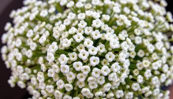 close up view of a white baby's breath bouquet with tiny clustered flowers creating a soft cloud like texture. photo