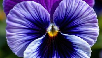 close up view of a violet pansy with richly textured petals and delicate dark veining near the center. photo