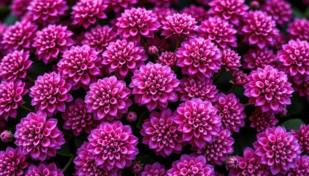 close up view of globe amaranths forming dense, clover like blooms in rich magenta tones. photo