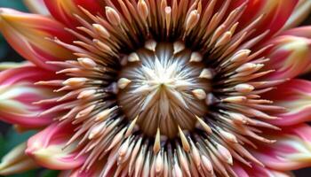 close up view of a protea bloom with its alien symmetry and bristly textures. photo