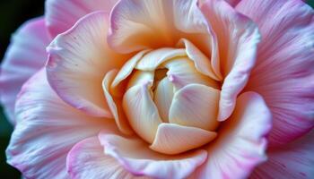close up view of fresh camellia petals layered intricately with soft gradients of color. photo
