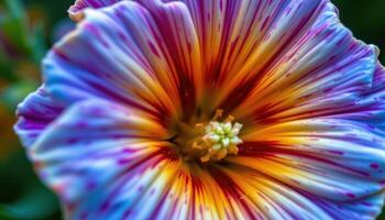 close up view of a vibrant snapdragon bloom with layers of tubular petals arranged vertically in bold colors. photo