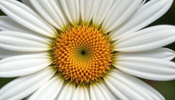 close up view of a wild daisy, its bright yellow center surrounded by clean white petals arranged like the rays of the sun. photo