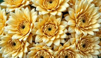 close up view of golden chrysanthemums with spiraling petals forming hypnotic patterns. photo
