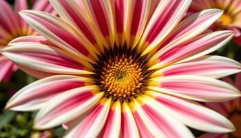 close up view of gazanias opening in sunlight with striped patterns radiating from the center. photo