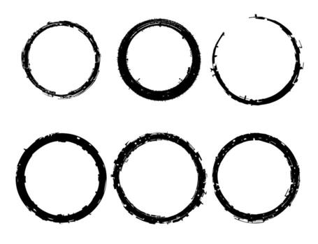 Abstract Circular Brush Strokes with Textured Patterns in Black Design. vector