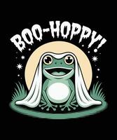 Boo-Hoppy. Halloween Frog Ghost T shirt design. Funny halloween graphics design vector