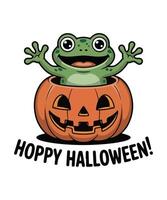 Hoppy Halloween Frog in Pumpkin Illustration. Happy Halloween Graphics Design vector