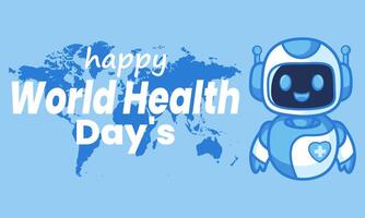 Medical robot cartoon, World Health Day, global health tech. vector