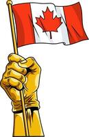 Hand raising Canadian flag vector