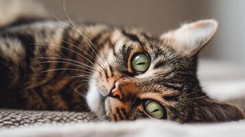 Tabby cat with green eyes photo