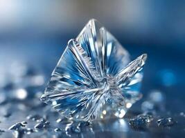 Intricate Crystal Formation with Radial Patterns on Reflective Blue Surface photo