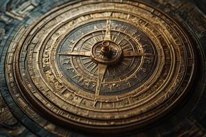 Golden astrolabe showing constellations and celestial navigation photo