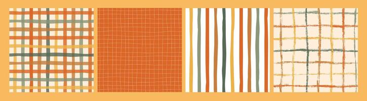 Abstract seamless patterns with stripes and checkered brush strokes for autumn and thanksgiving wallpapers, textile prints, scrapbooking, wrapping paper, stationery, etc. EPS 10 vector