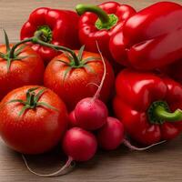 A group of red peppers and tomatoes photo
