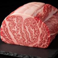 A large piece of raw beef sitting on a black surface photo