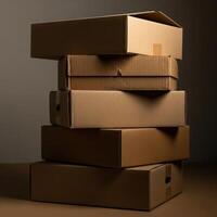 A stack of cardboard boxes on a table photo