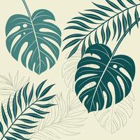 Lush tropical foliage pattern showcasing Monstera and palm leaves in vibrant green hues ideal for summer themed designs vector
