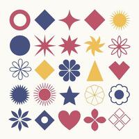 A vibrant collection of modern abstract and geometric shapes featuring simple colorful icons and decorative elements in a flat minimalist design style vector