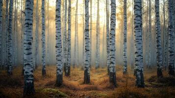 Birch forest in early spring, close-up shot focusing on the repetition of tree trunks as a pattern. 18 photo