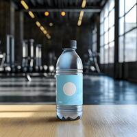 Water Bottle in Gym with Soft Lighting and Blurred Background El photo
