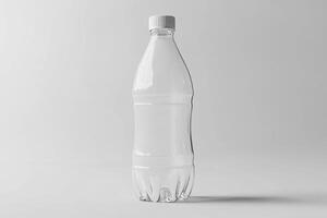 Transparent Plastic Bottle with White Cap on a Plain White Background photo