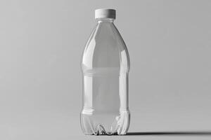 Transparent Plastic Bottle Against a Neutral Gray Background Studio Shot photo