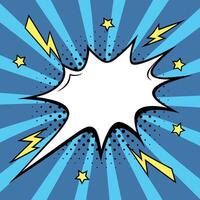 Comic book pop art explosion speech bubble background with lightning bolts and stars vector