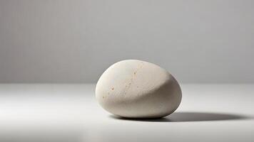 Smooth White Stone with Subtle Texture and Shadow on a White Surface photo