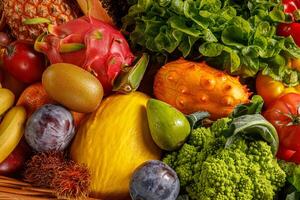A Vibrant Array of Fresh and Colorful Fruits and Vegetables Lavishly Displayed for All photo