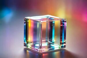 Iridescent Glass Cube on Gradient Background photo